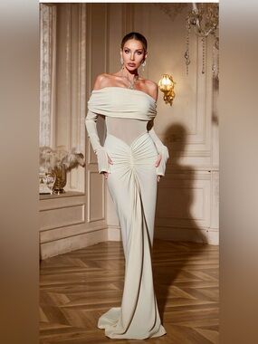 Mew Mews Akifumi Off Sleeve Ruched Maxi Dress